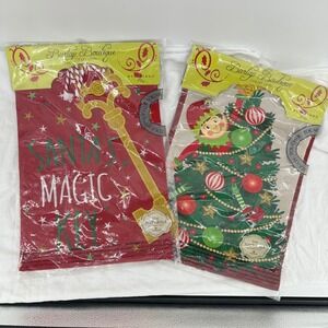Evergreen Garden Flags Red Tan NEW Christmas Elf Santa Magic Key Burlap Set of 2